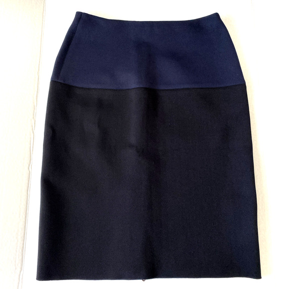 Lanvin River 2014 Pencil Skirt Straight Scuba Colorblock Black Navy Back… - Picture 1 of 8